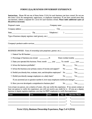 Form 3.2 Business and Employment Experience