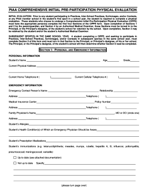 PIAA Comprehensive Initial Pre-Participation Physical Evaluation