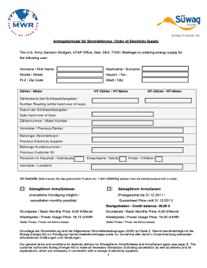 Antragsformular für Stromlieferung