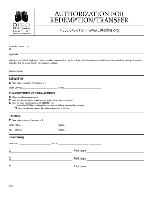 Authorization for Redemption/Transfer