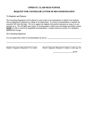 Request for Counselor Letter of Recommendation