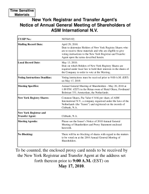 New York Registrar and Transfer Agent's Notice of Annual General Meeting