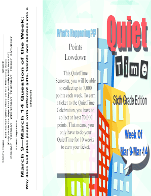 QuietTime Preteen Weekly Activity Form
