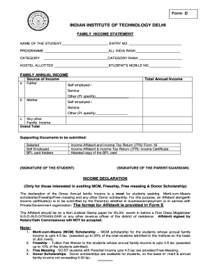 IIT Delhi Family Income Statement