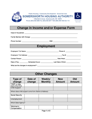 Change in Income and/or Expense Form