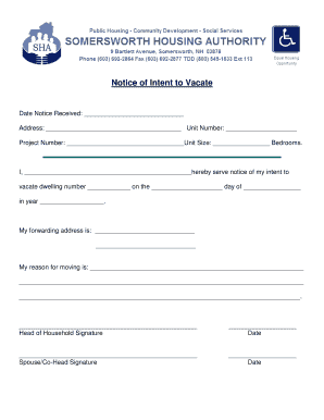 Notice of Intent to Vacate