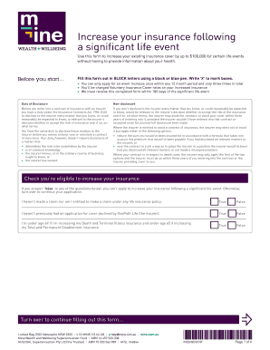 Insurance Cover Increase Form