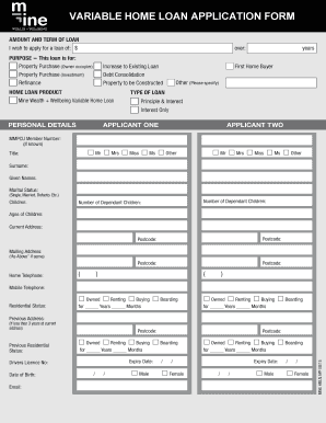 Variable Home Loan Application Form