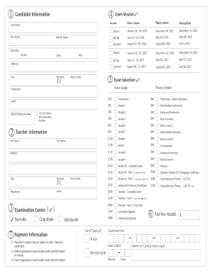 BCCM Music Exam Entry Form