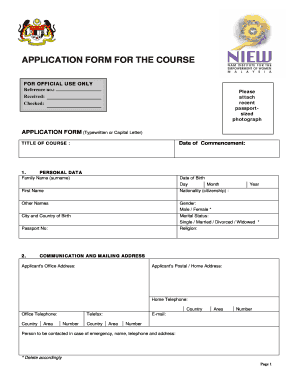 Application Form for Course
