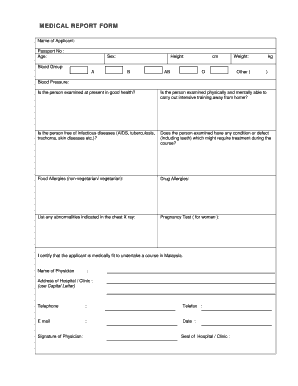 Medical Report Form for Malaysia