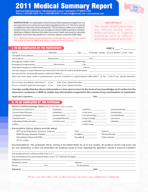 American Work Experience Medical Summary Report