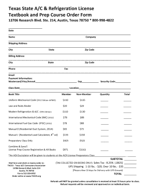 Texas A/C & Refrigeration License Prep Course Order Form