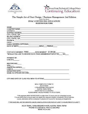 HVAC Continuing Education Registration Form