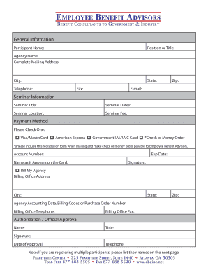 Employee Benefit Advisors Seminar Registration Form