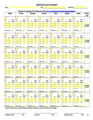 Missouri State University GA Timesheet