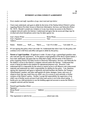 Nashua School District Internet Access Conduct Agreement
