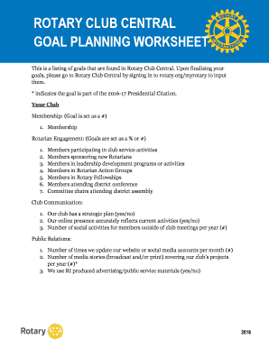 Rotary Club Goal Planning Worksheet