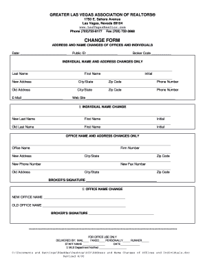 Greater Las Vegas Realtor Address and Name Change Form