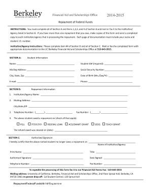 Repayment of Federal Funds Form