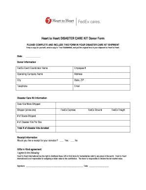Heart to Heart Disaster Care Kit Donor Form
