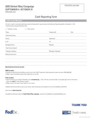 FedEx United Way Campaign Cash Reporting Form