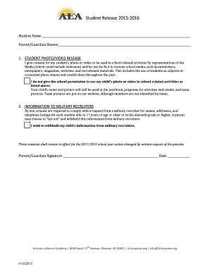 Student Photo and Military Recruiter Release Form