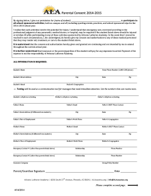 Parental Consent Form 2014-2015