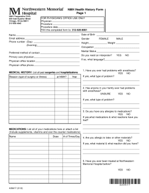 NMH Health History Form