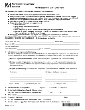 NMH Preoperative Clinic Order Form