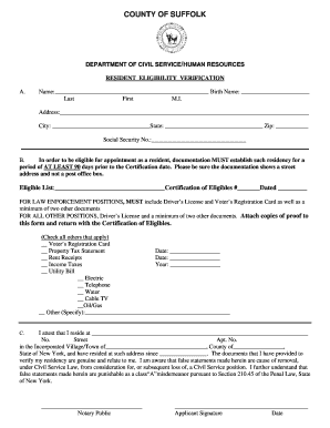 Suffolk County Resident Eligibility Verification Form