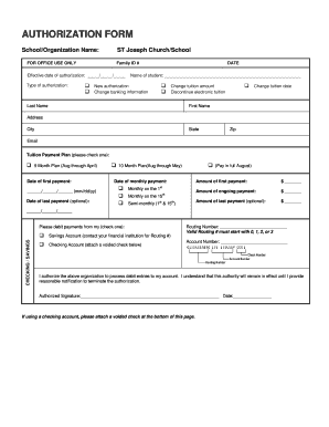 Ach form template - Preschool ACH Authorization Form - St. Joseph School