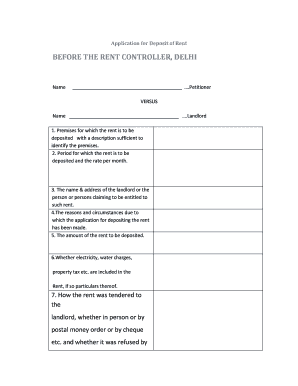 Application for Deposit of Rent