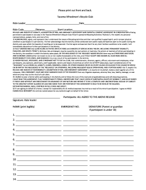Tacoma Wheelmen's Bicycle Club Waiver