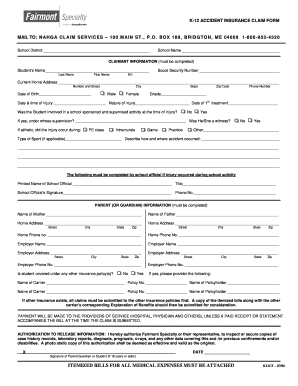 K-12 Accident Insurance Claim Form