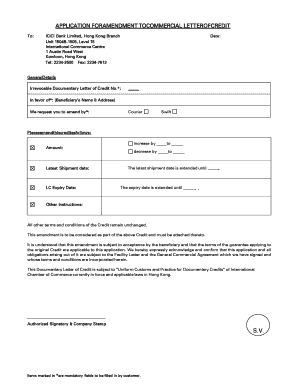 Commercial Letter of Credit Amendment Application