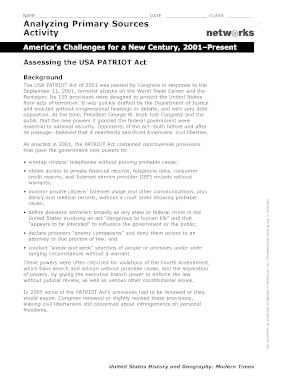 USA PATRIOT Act Analysis Worksheet