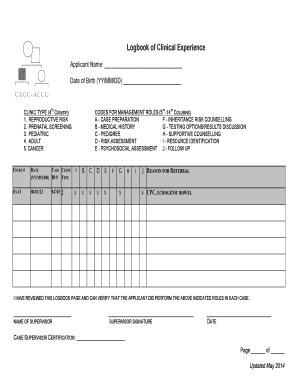 Logbook of Clinical Experience