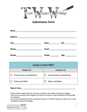 Submission Form for Student Writing Contest