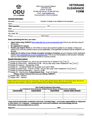 Old Dominion University VA Benefits Certification Form