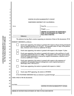 Order on Motion for Extension of Time to File Documents
