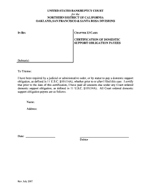 Certification of Domestic Support Obligation Payees