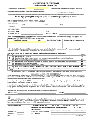 Archdiocese of Cincinnati Background Check Release Form