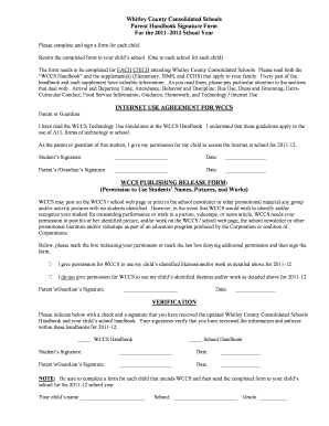 Whitley County Parent Handbook Signature Form