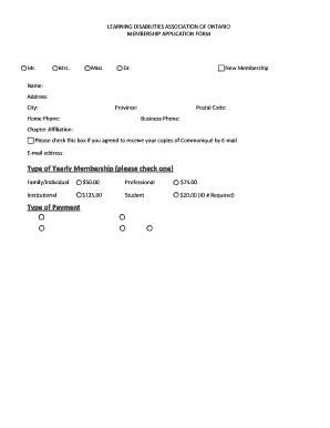 Learning Disabilities Association of Ontario Membership Application Form