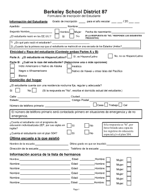 Formulario de Inscripción del Estudiante