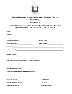 Referral Form for Adult Speech and Language Therapy