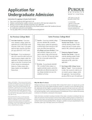 Purdue North Central Undergraduate Admission Application