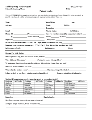 Patient Intake Form for Acupuncture Clinic