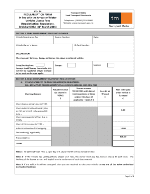 Vehicle Licence Regularisation Form